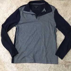 Banana Republic gray navy blue 1/4 zip waffle and cotton blend top